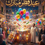 برومبت تصميم صورة عيد فطر مبارك مع صندوق هدايا