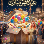 برومبت تصميم صورة عيد فطر مبارك مع صندوق هدايا